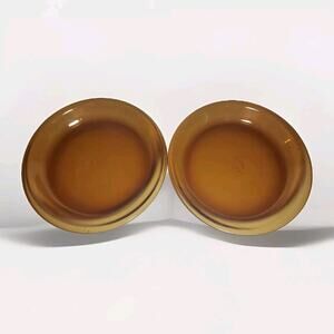 Vtg Anchor Hocking Fire King Amber Pie Oven Proof Plate Pan 9" Round Dishes (x2)